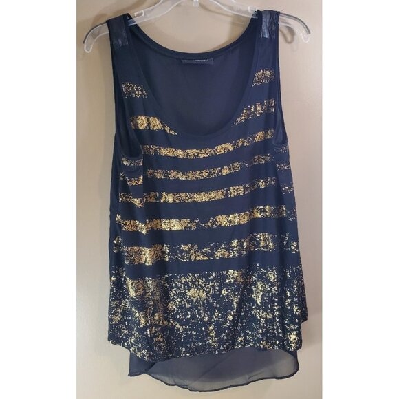 Lane Bryant Tops - Lane Bryant Black Metallic Gold Striped High Low Tank Cross Back Sz 18/20